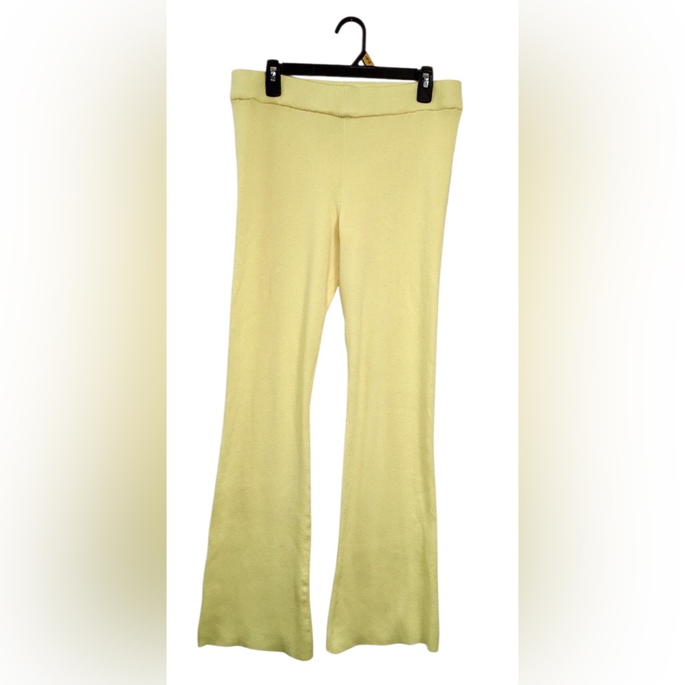 NEW Women's Soft Yellow Knit Ribbed Flare Pants
